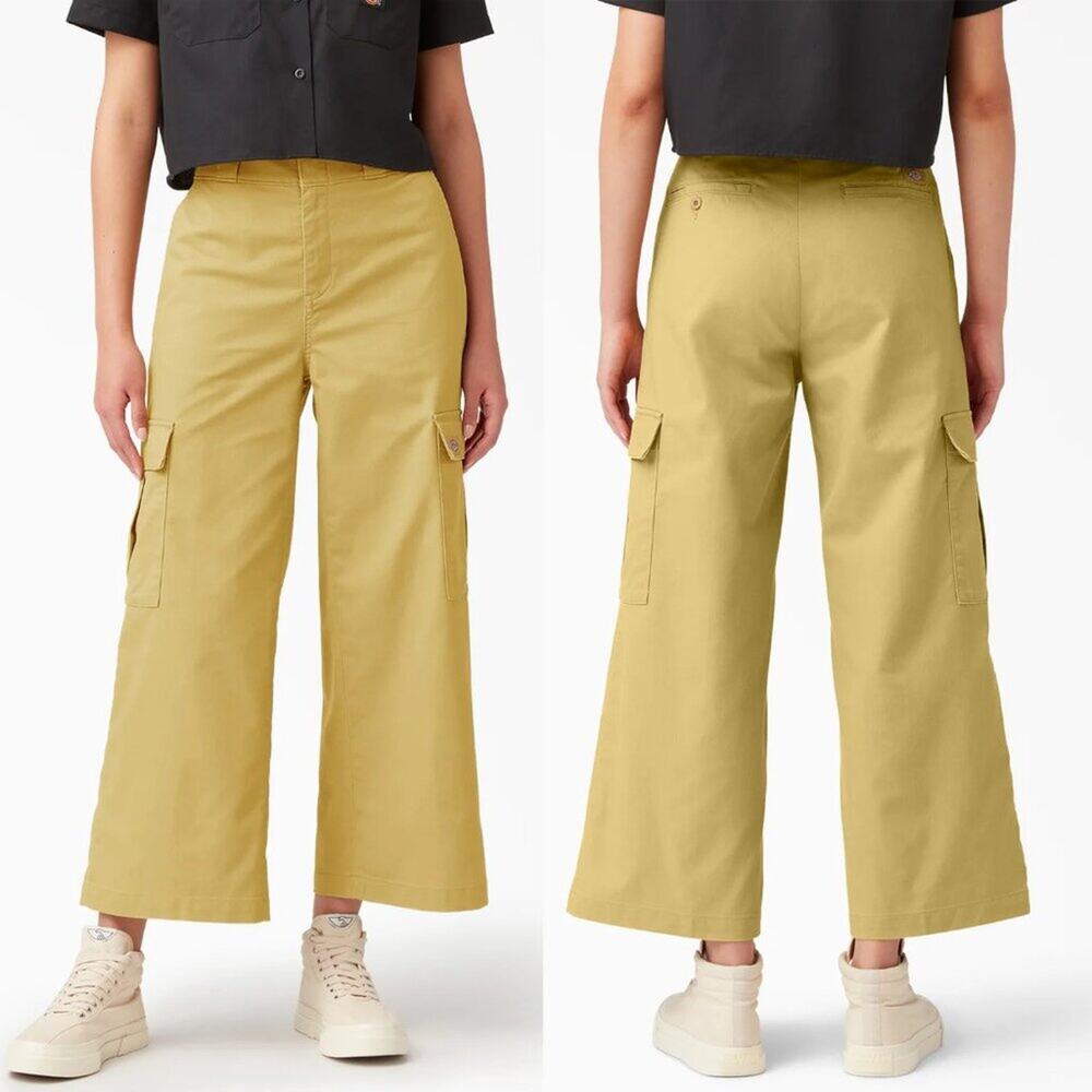 Dickies Cropped Wide Leg Cargo Pants Stonewashed Dark Khaki Size 4